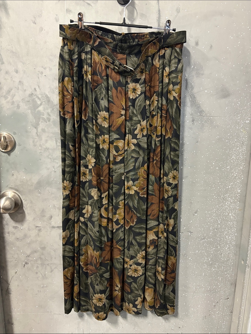 Vintage 80s Jeremy Scott designer Pleated Maxi Skirt in Olive and Tan